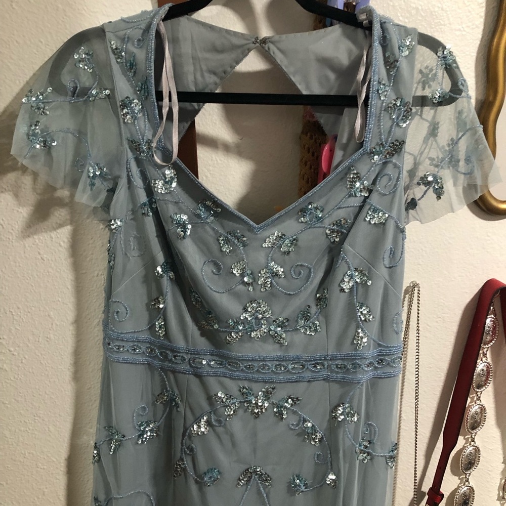 Papell Boutique Light Blue Embroidered Midi Dress
